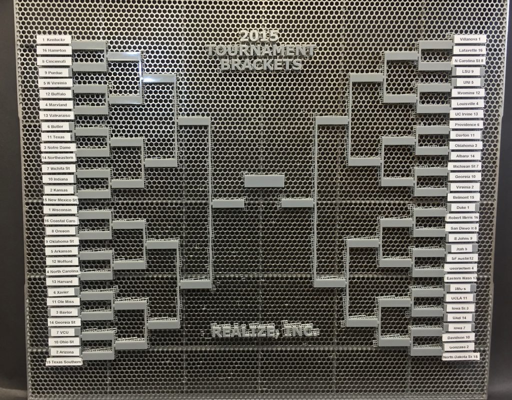 The Realize, Inc. 3D Printed College Hoops Tournament Bracket.